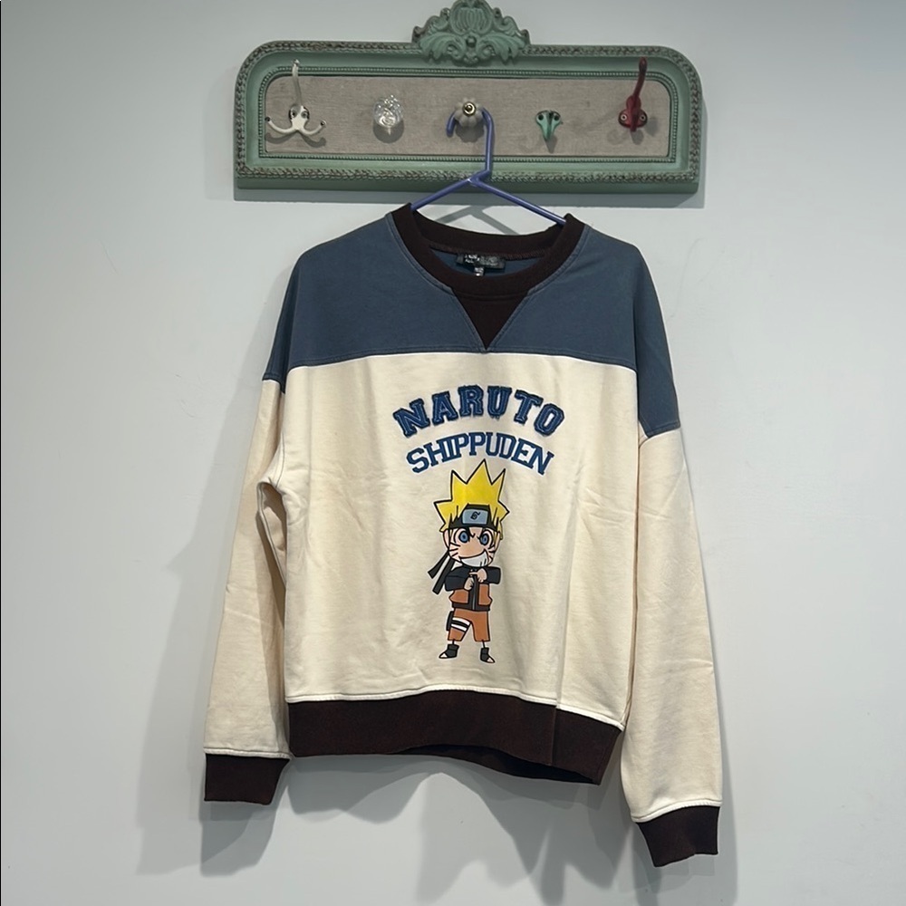 Naruto Shippuden Men's Blue and Cream Sweater